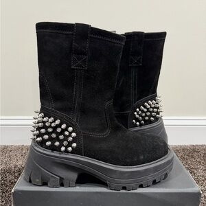 1017 Alyx 9SM Chelsea Black Calfskin Suede Leather Studded Worker Boots